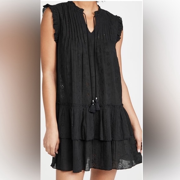 NEW Playa Lucila Black Eyelet Ruffle Tiered Mini Dress Cover-Up Boho Beachy S - Picture 13 of 13